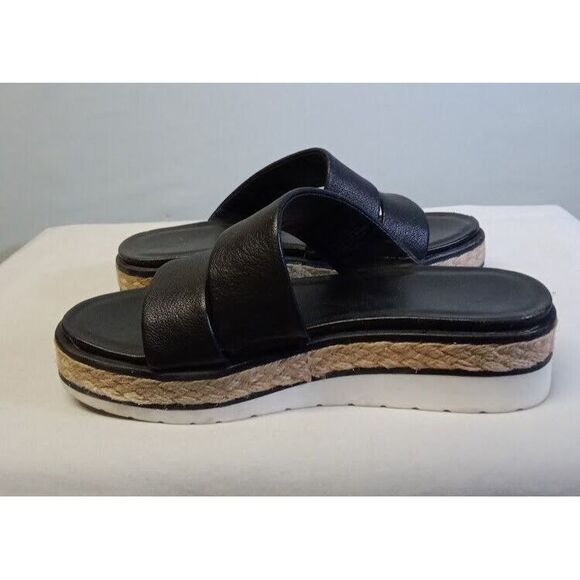 Franco Sarto Titan Sandals Women's 7M Black Leather Slip On 2-Strap Flats - Picture 4 of 8